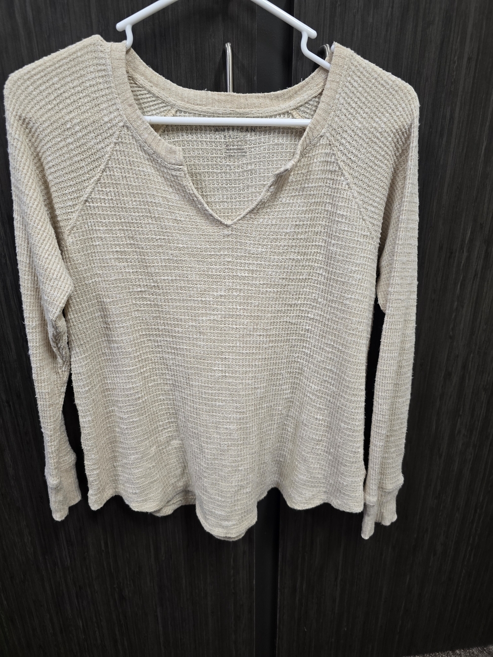 American Eagle Soft & Sexy Waffle Knit Long Sleeve Top Women's Medium Beige